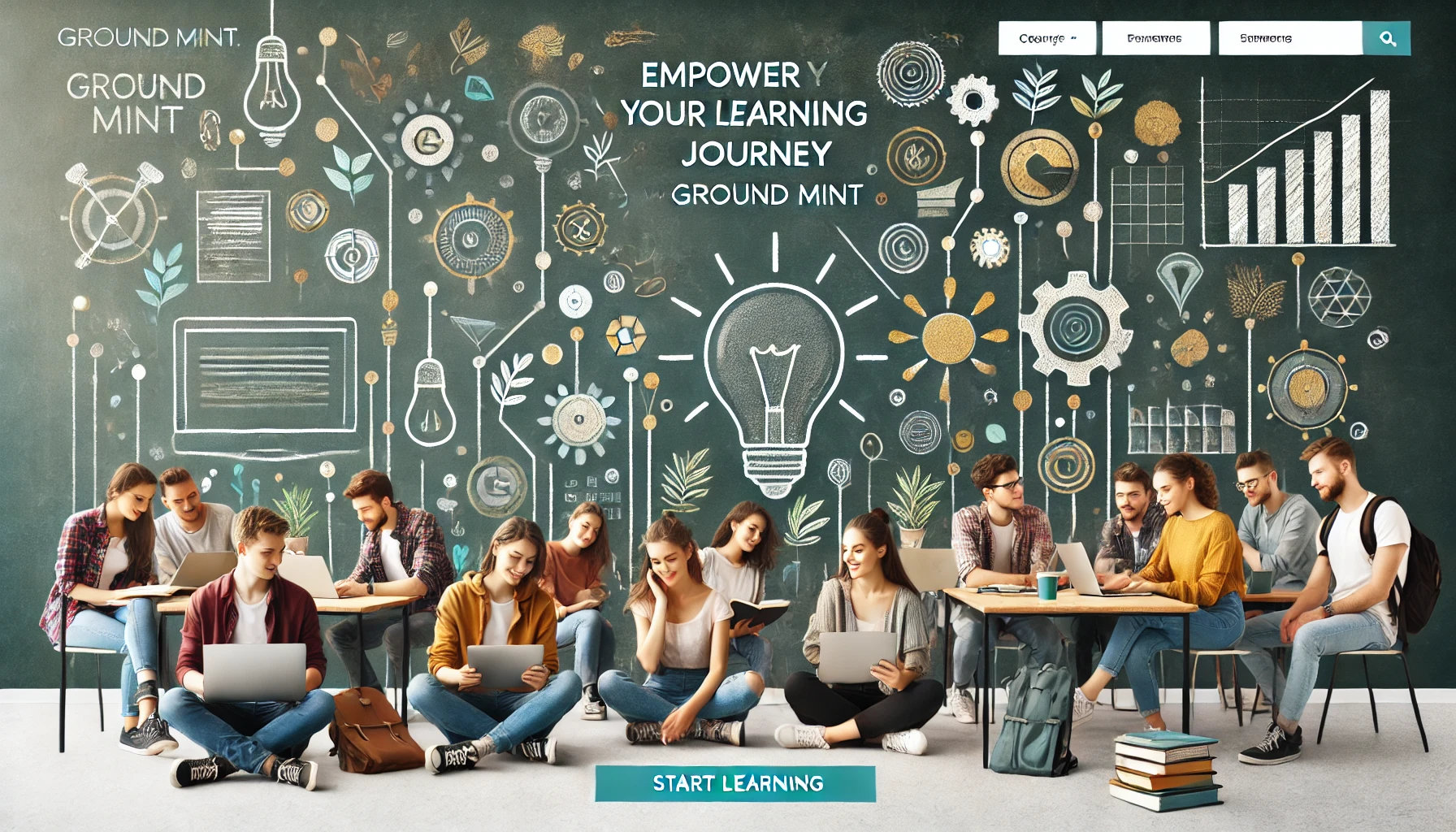 Ground Mint - Interactive Learning Platform with Quizzes & Study Materials, featuring a clean design with educational icons of Environment Science, Social Studies, General Knowledge, General Science and General English.