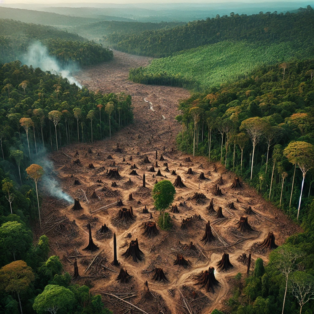 Aerial view of deforested land showing the impact of habitat destruction on biodiversity.